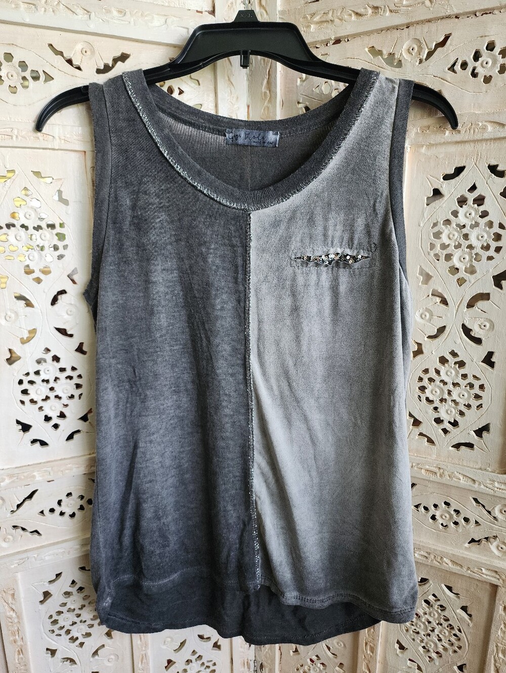 Gigi Moda Grey Silver Tank Top- Size Small